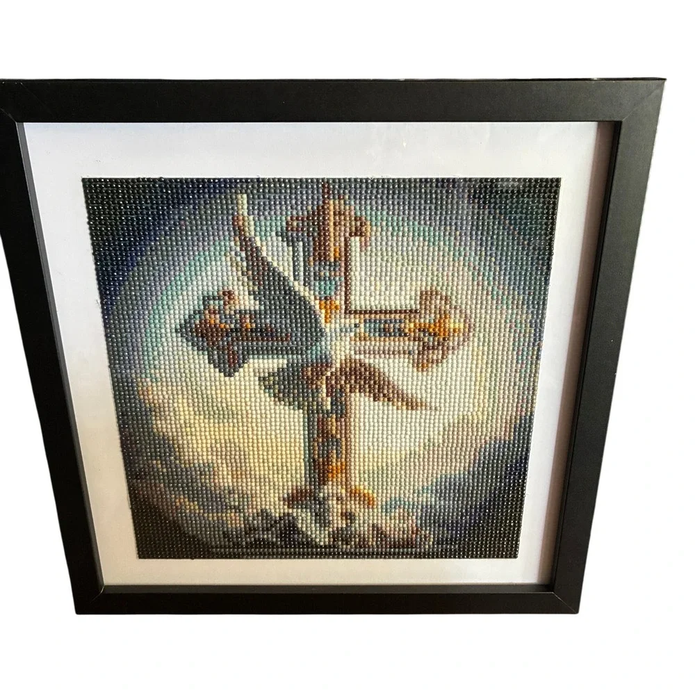 Framed Diamond Painting Cross Angel Wings Religious Wall Art Mosaic 13x13